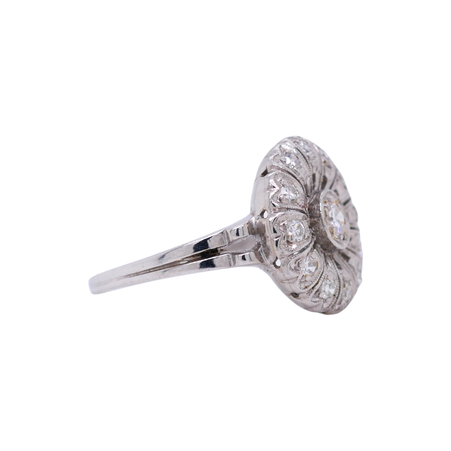 Vintage Platinum Floral Design Diamond Ring Size 6