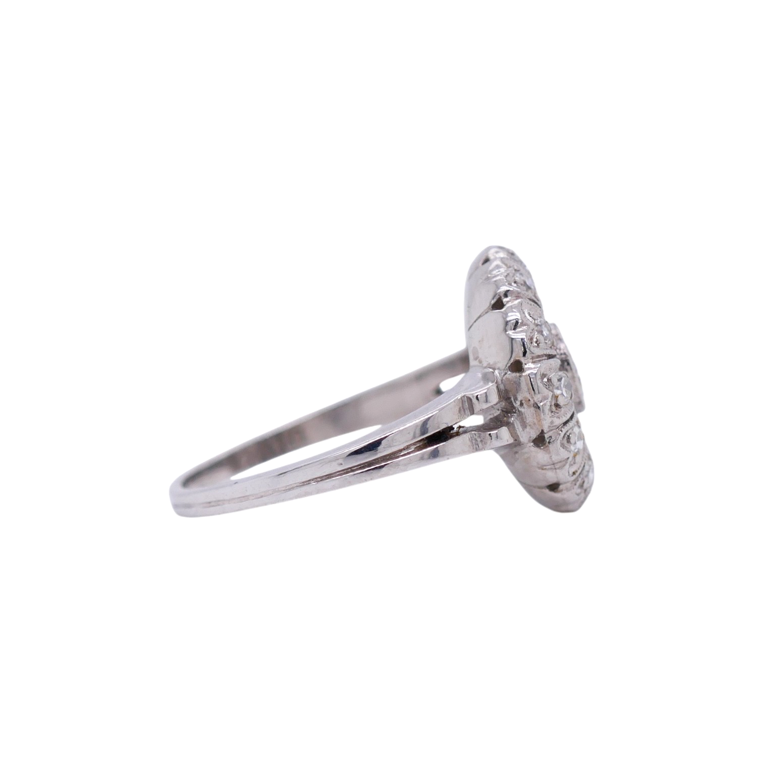 Vintage Platinum Floral Design Diamond Ring Size 6