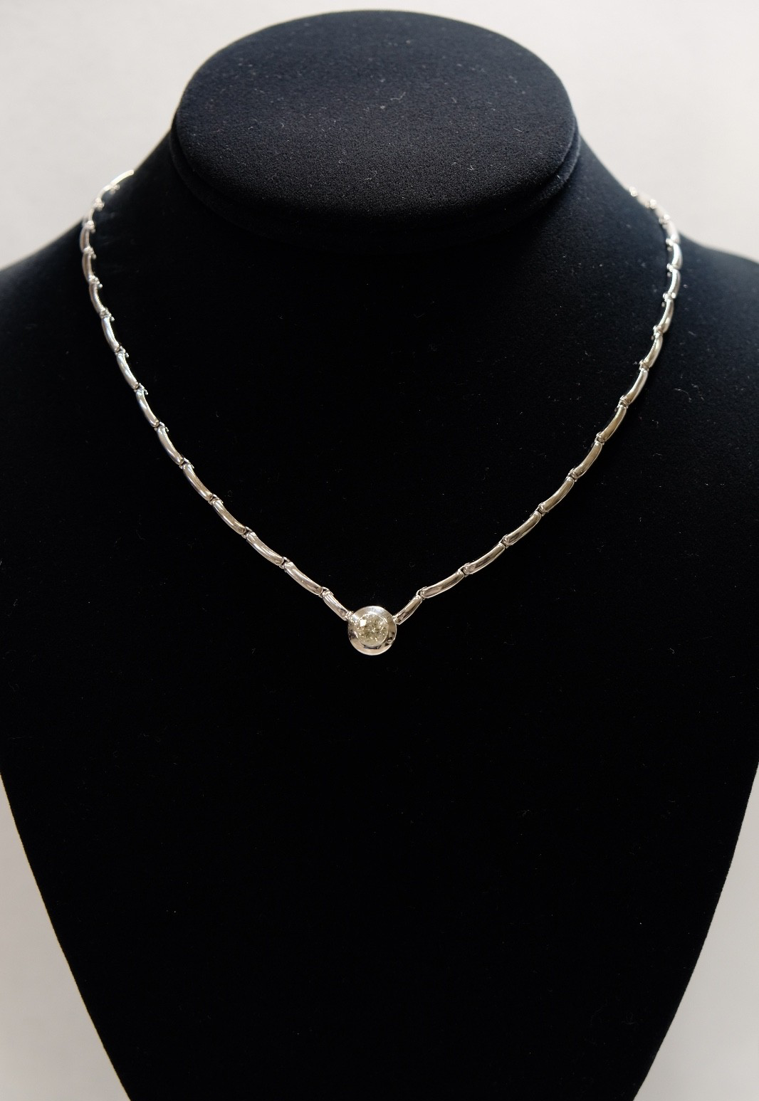 14K White Gold Diamond Necklace Modern Bezel-Set Design