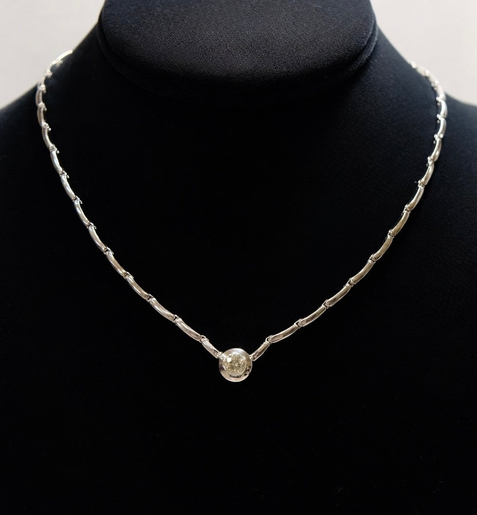14K White Gold Diamond Necklace Modern Bezel-Set Design