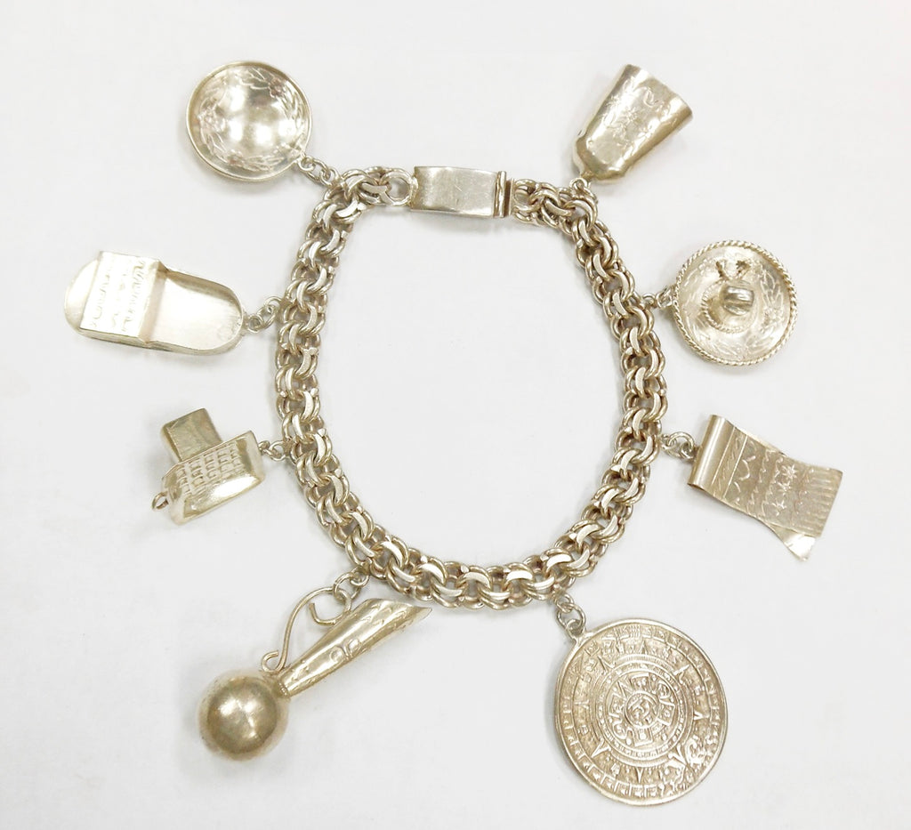 Vintage Sterling Silver Charm Bracelet with 8 Charms