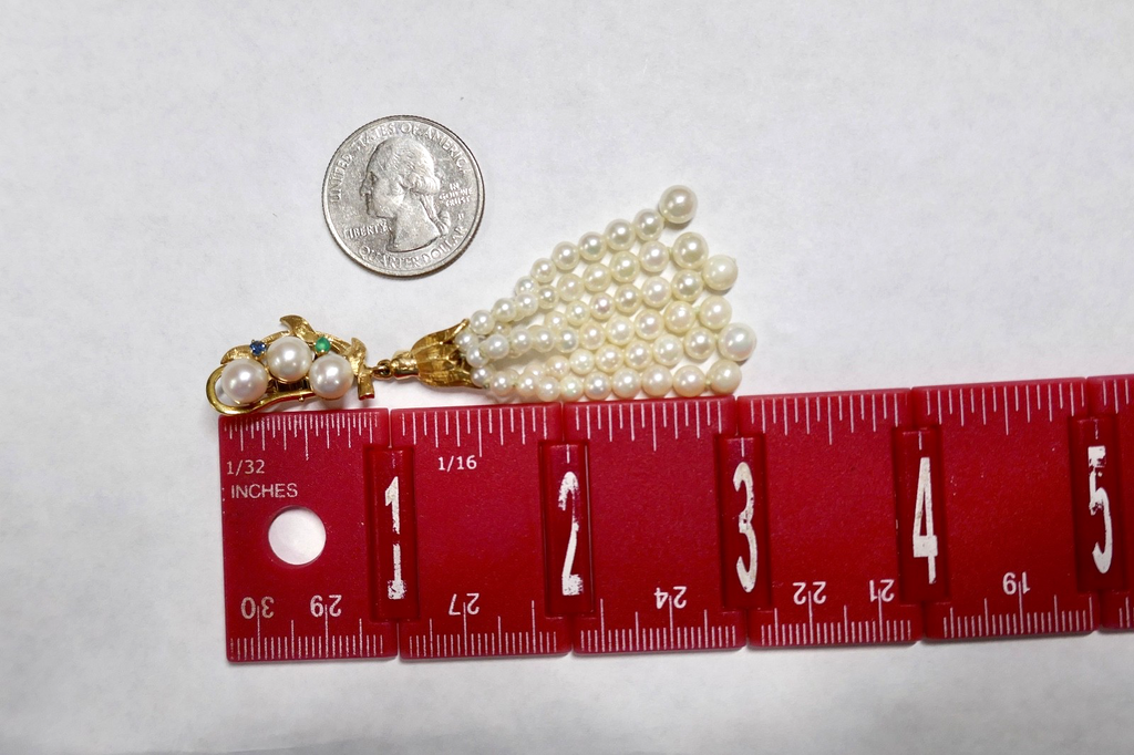 Vintage 18K Gold Pearl & Gemstone Asymetrical Fish Earrings