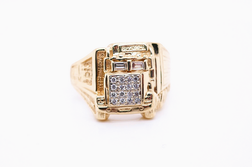 14k Gold and Diamond Truck Ring Size 14.25