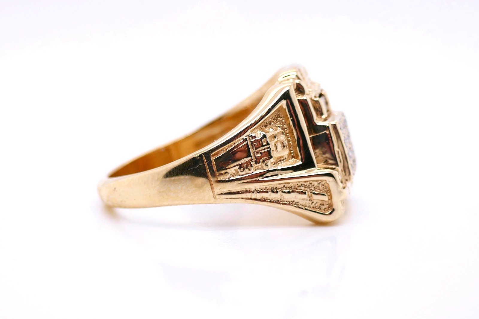 14k Gold and Diamond Truck Ring Size 14.25