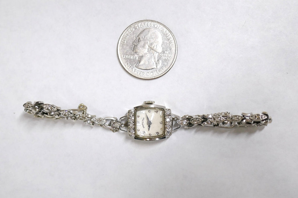 Vintage Hamilton 14K White Gold & Diamond Ladies Watch 5.9 in