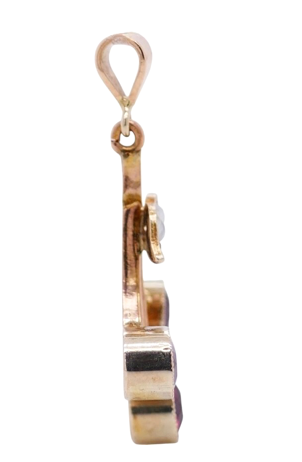 Vintage 9K Gold Garnet & Pearl Cherry Charm/Pendant