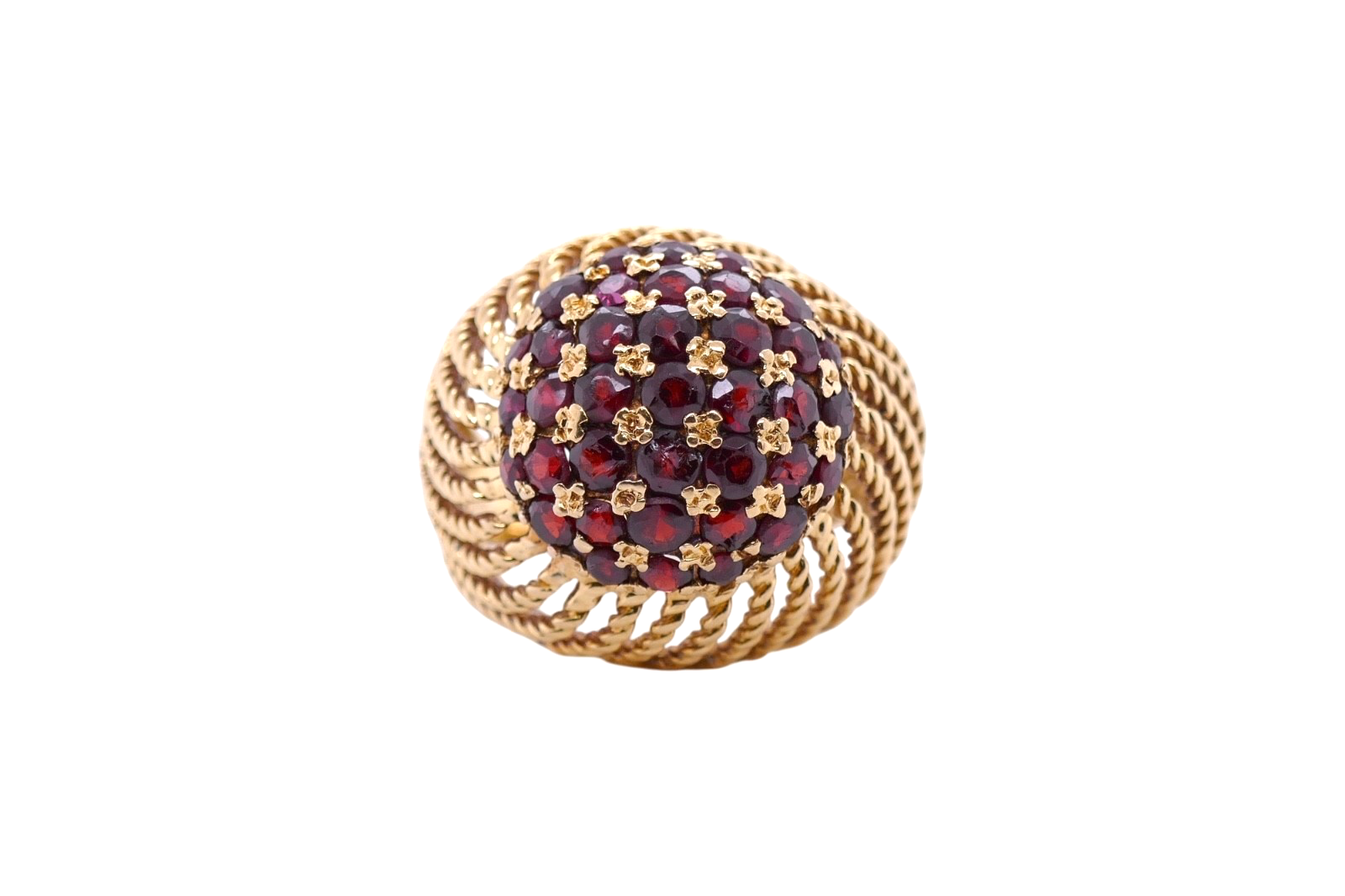 Vintage 18K Yellow Gold Garnet Dome Cocktail Ring Size 4