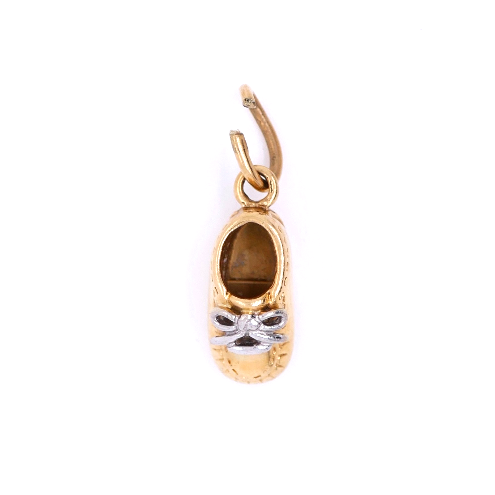 Vintage 14K Gold Baby Shoe Charm With Silver Laces Unsoldered Jump Ring Included