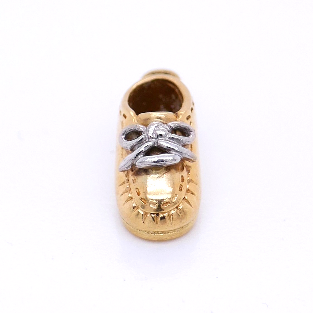Vintage 14K Gold Baby Shoe Charm With Silver Laces Unsoldered Jump Ring Included