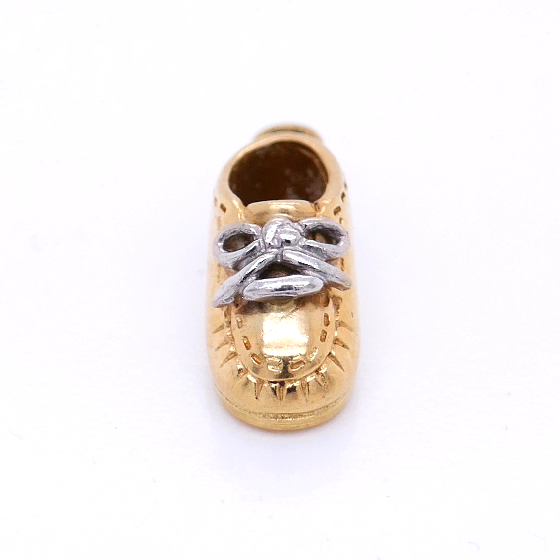 Vintage 14K Gold Baby Shoe Charm With Silver Laces Unsoldered Jump Ring Included