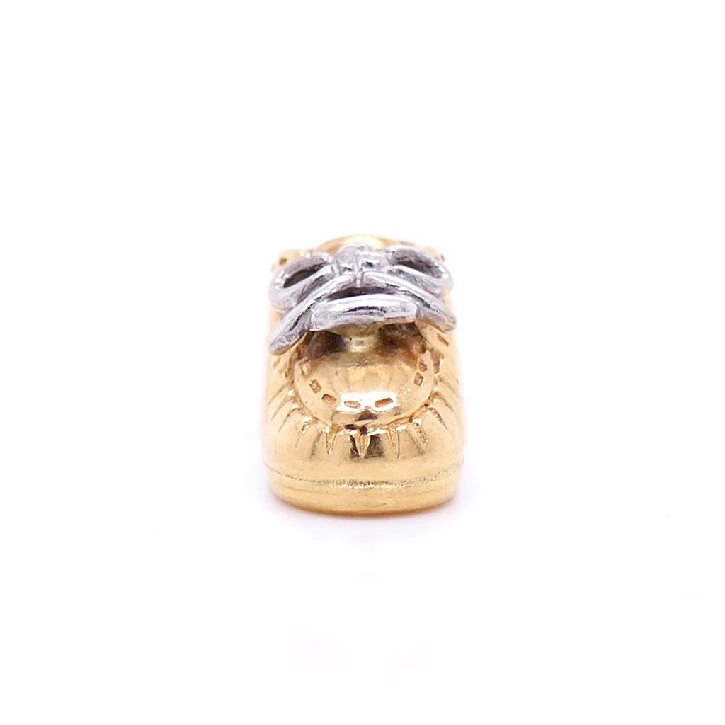 Vintage 14K Gold Baby Shoe Charm With Silver Laces Unsoldered Jump Ring Included