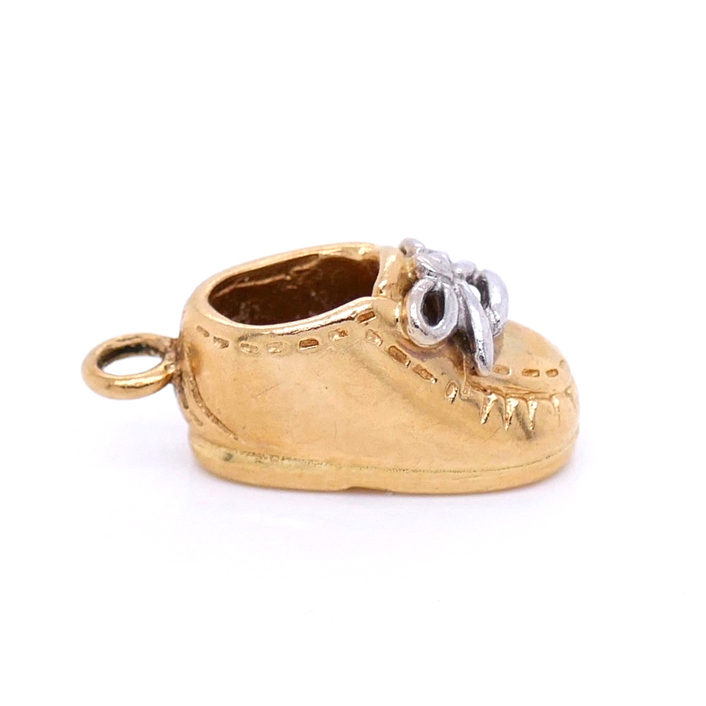 Vintage 14K Gold Baby Shoe Charm With Silver Laces Unsoldered Jump Ring Included