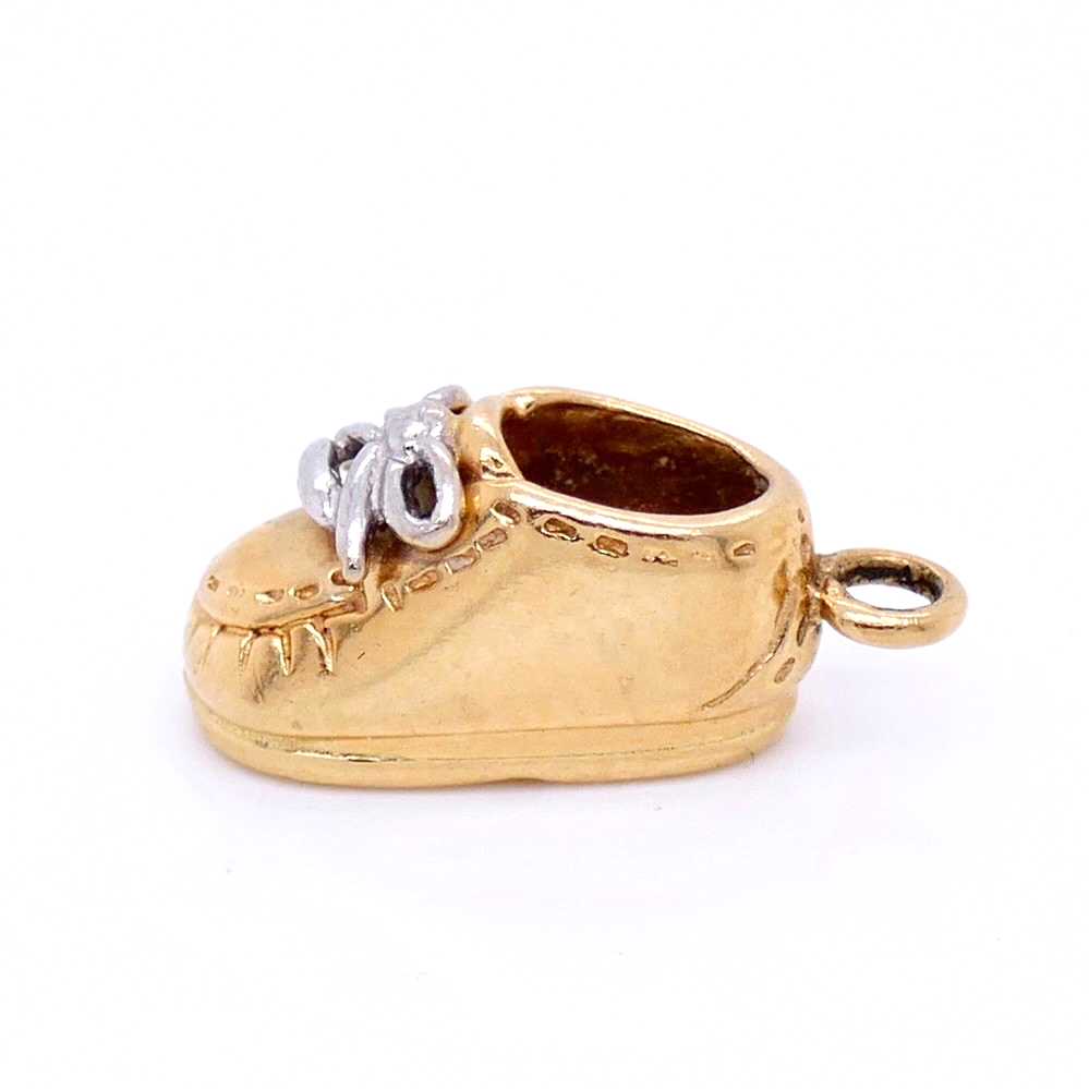 Vintage 14K Gold Baby Shoe Charm With Silver Laces Unsoldered Jump Ring Included