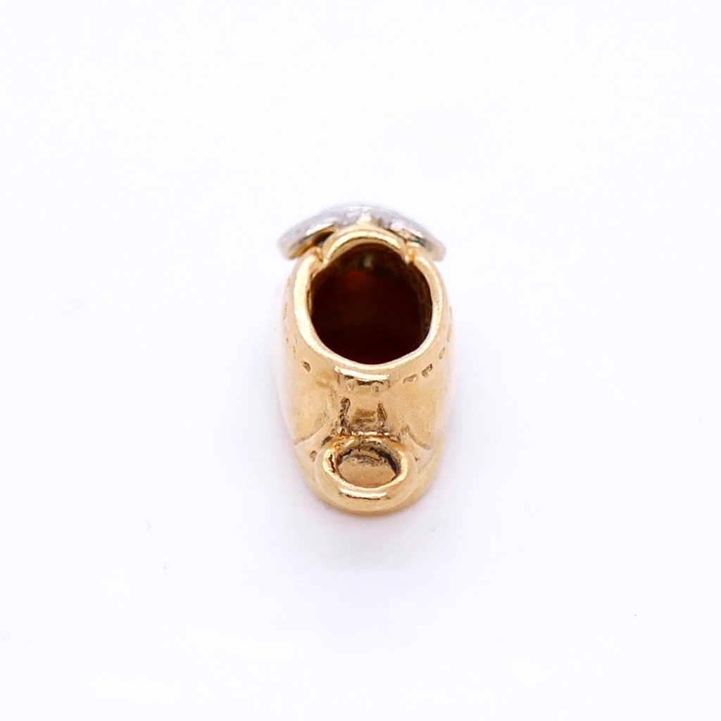 Vintage 14K Gold Baby Shoe Charm With Silver Laces Unsoldered Jump Ring Included