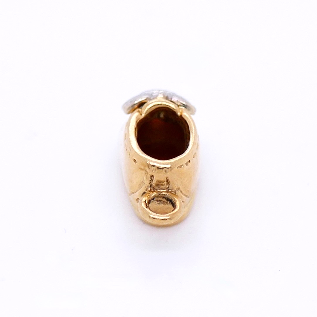 Vintage 14K Gold Baby Shoe Charm With Silver Laces Unsoldered Jump Ring Included