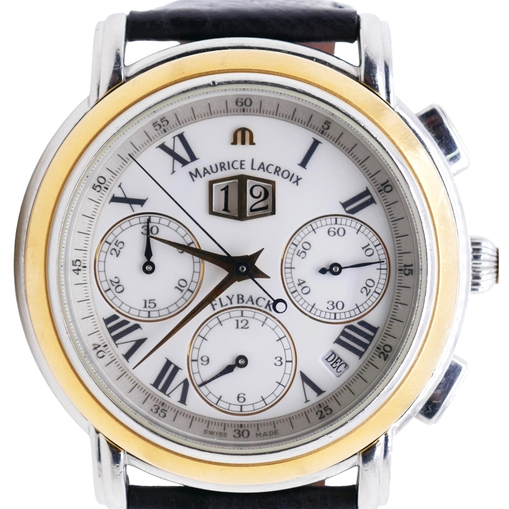 Maurice Lacroix Flyback Chronograph 15827 Watch 18K Gold Bezel Display Caseback