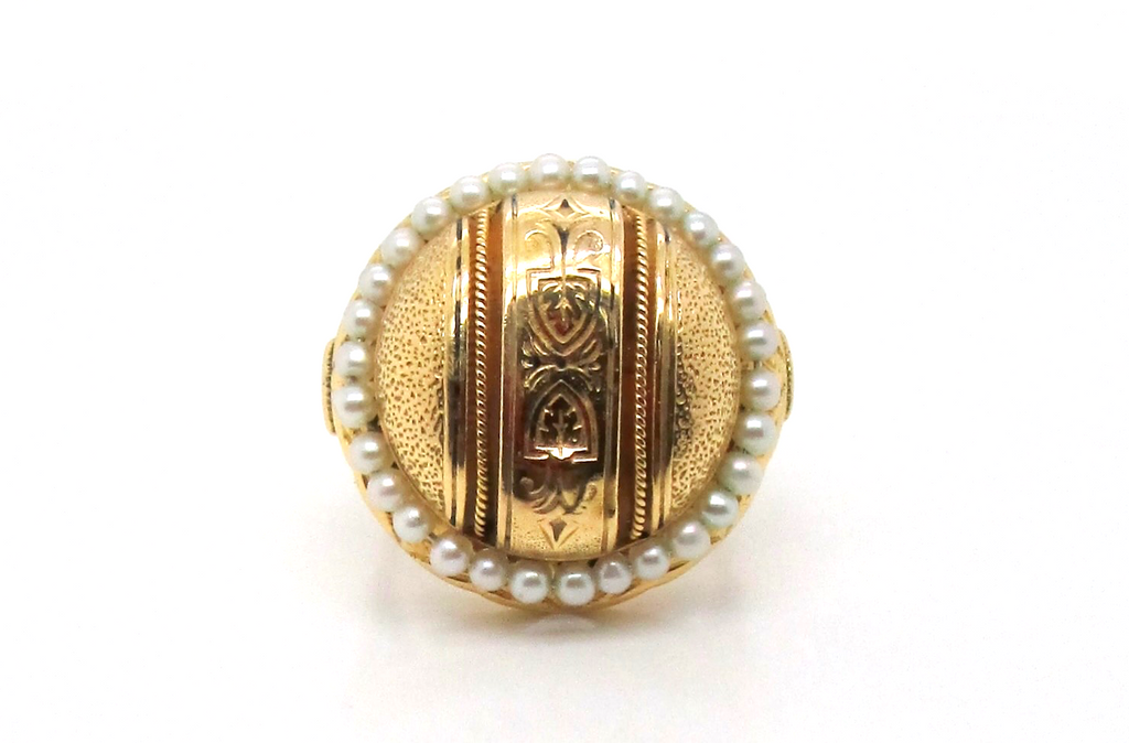 14k Gold Vintage Half Dome Seed Pearl Ring Size 5.25