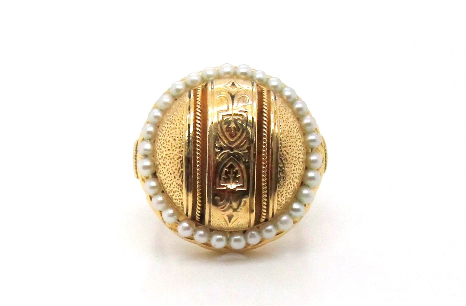 14k Gold Vintage Half Dome Seed Pearl Ring Size 5.25