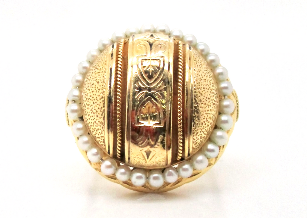 14k Gold Vintage Half Dome Seed Pearl Ring Size 5.25