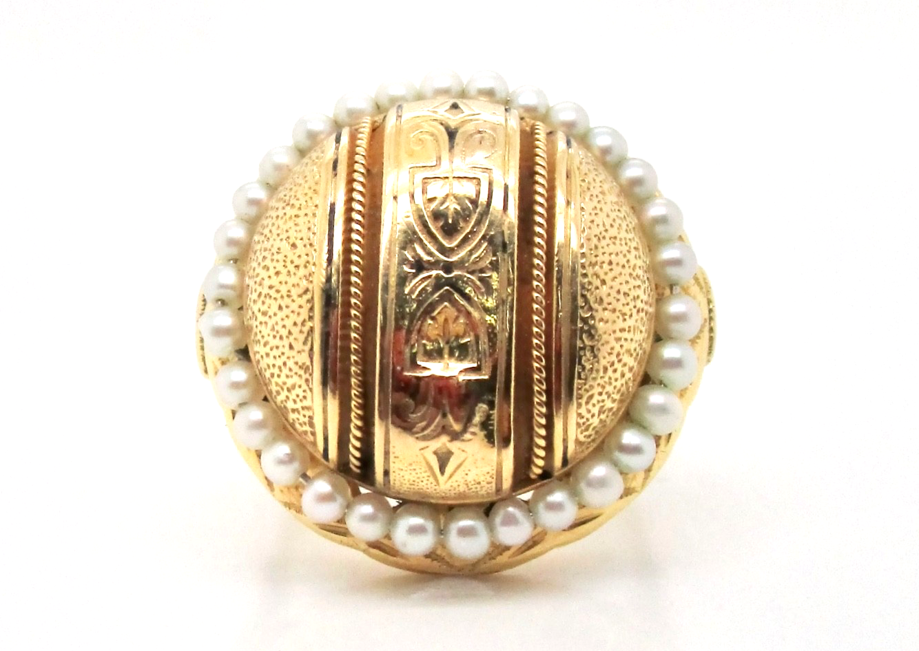 14k Gold Vintage Half Dome Seed Pearl Ring Size 5.25