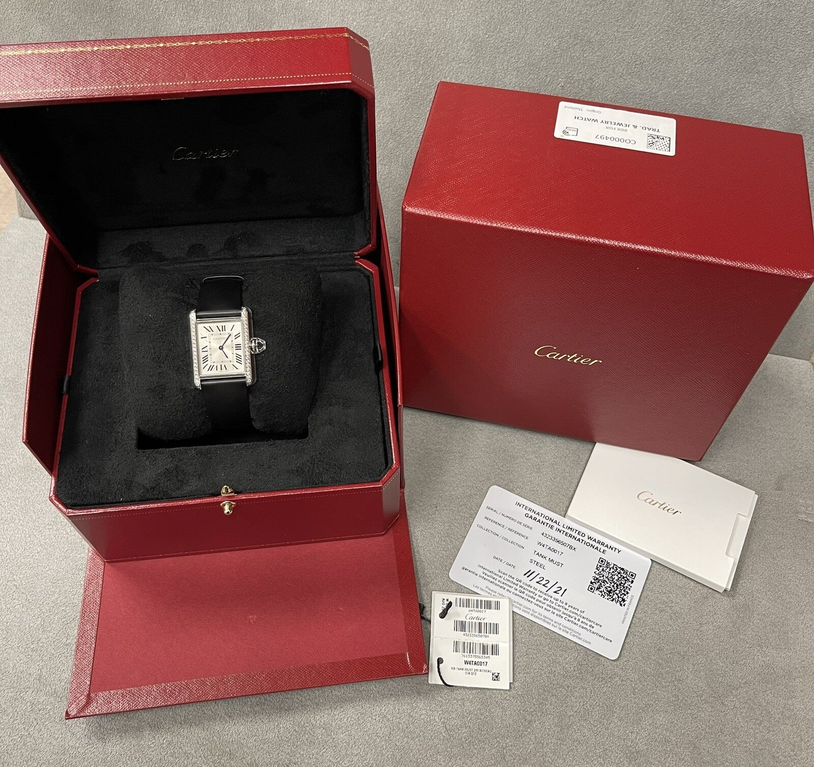 Cartier Diamond Bezel Tank Steel Watch - W4TA0017