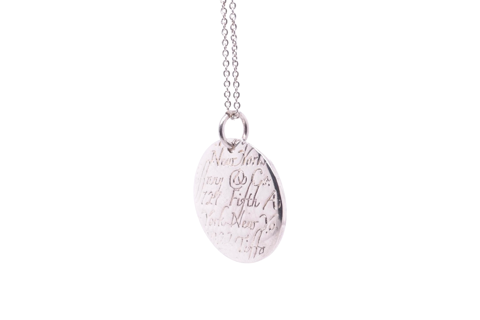 Tiffany & Co. Sterling Silver Round New York Fifth Ave Notes Pendant Necklace