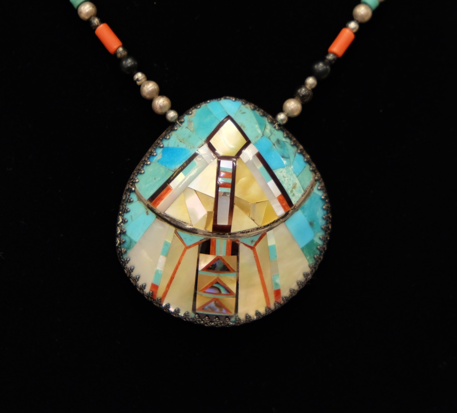 Vintage Native American Inlay Shell Necklace Hallmarked Waymon