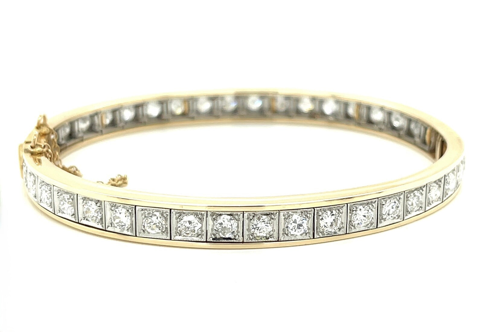 5.75 ctw Diamond 14k Gold & Platinum Vintage Bangle Bracelet