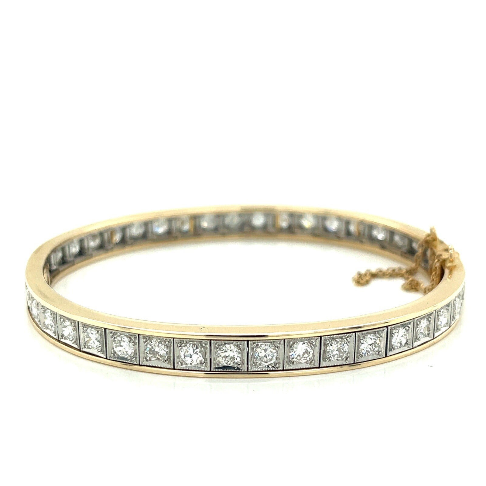 5.75 ctw Diamond 14k Gold & Platinum Vintage Bangle Bracelet