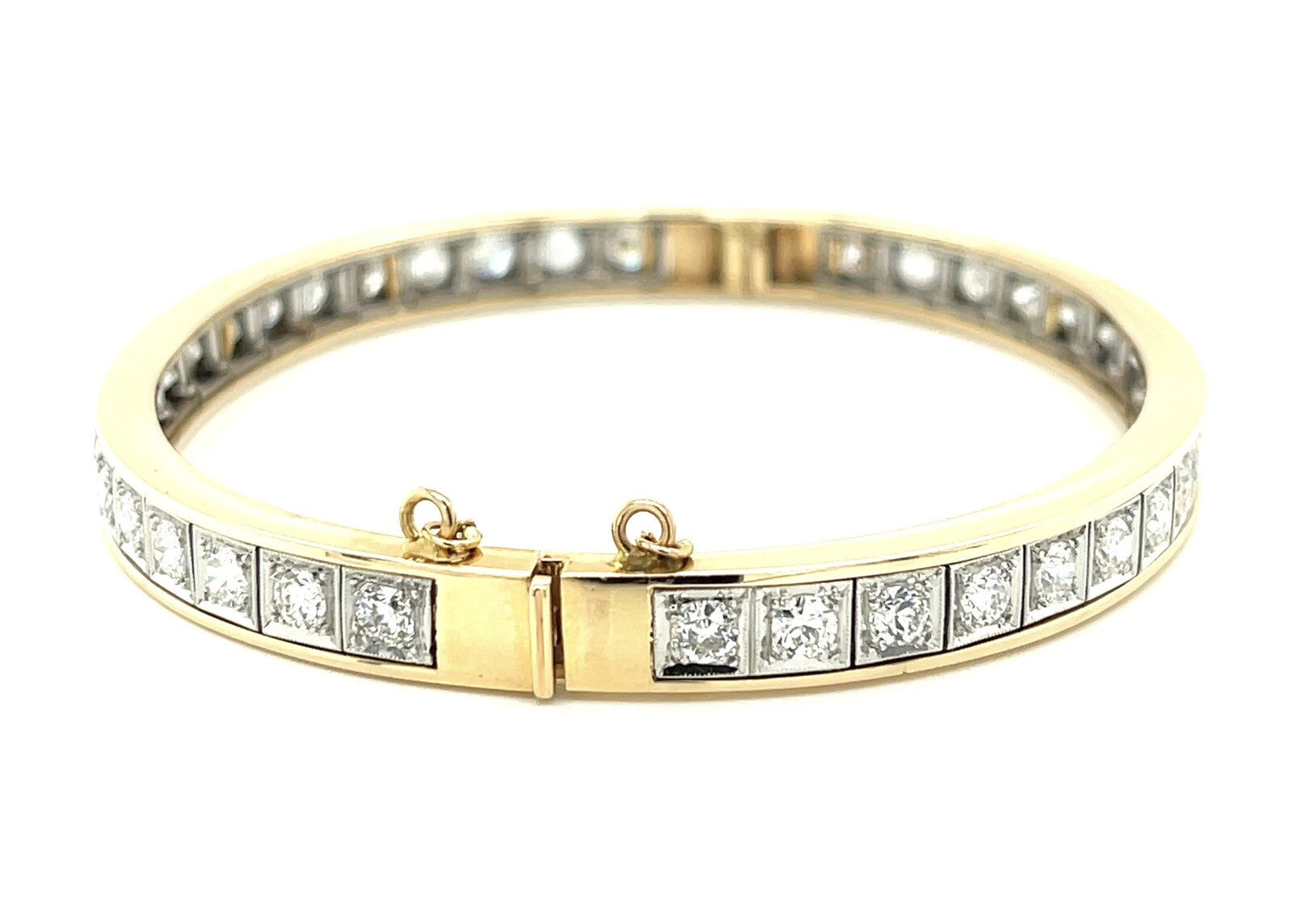 5.75 ctw Diamond 14k Gold & Platinum Vintage Bangle Bracelet