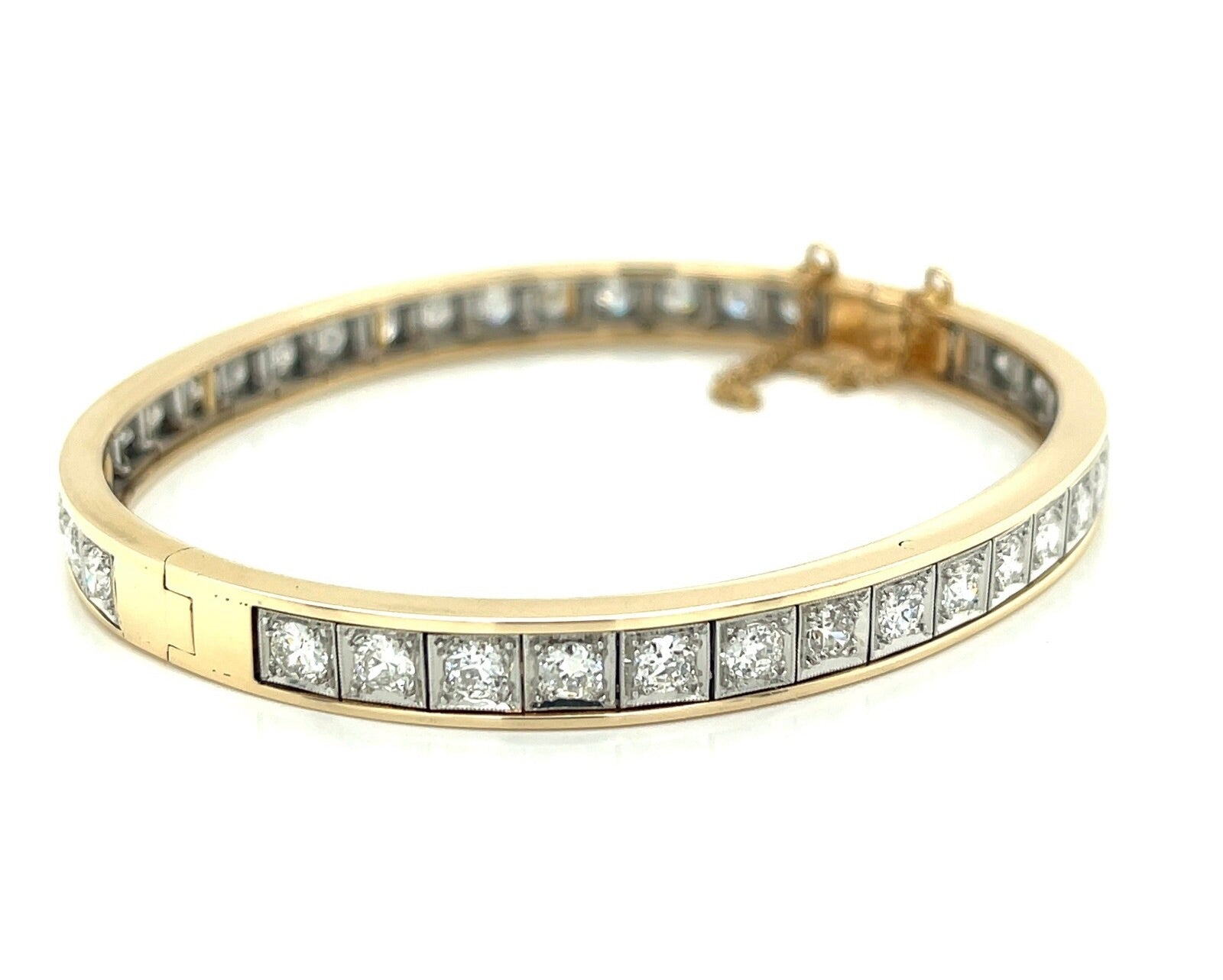 5.75 ctw Diamond 14k Gold & Platinum Vintage Bangle Bracelet