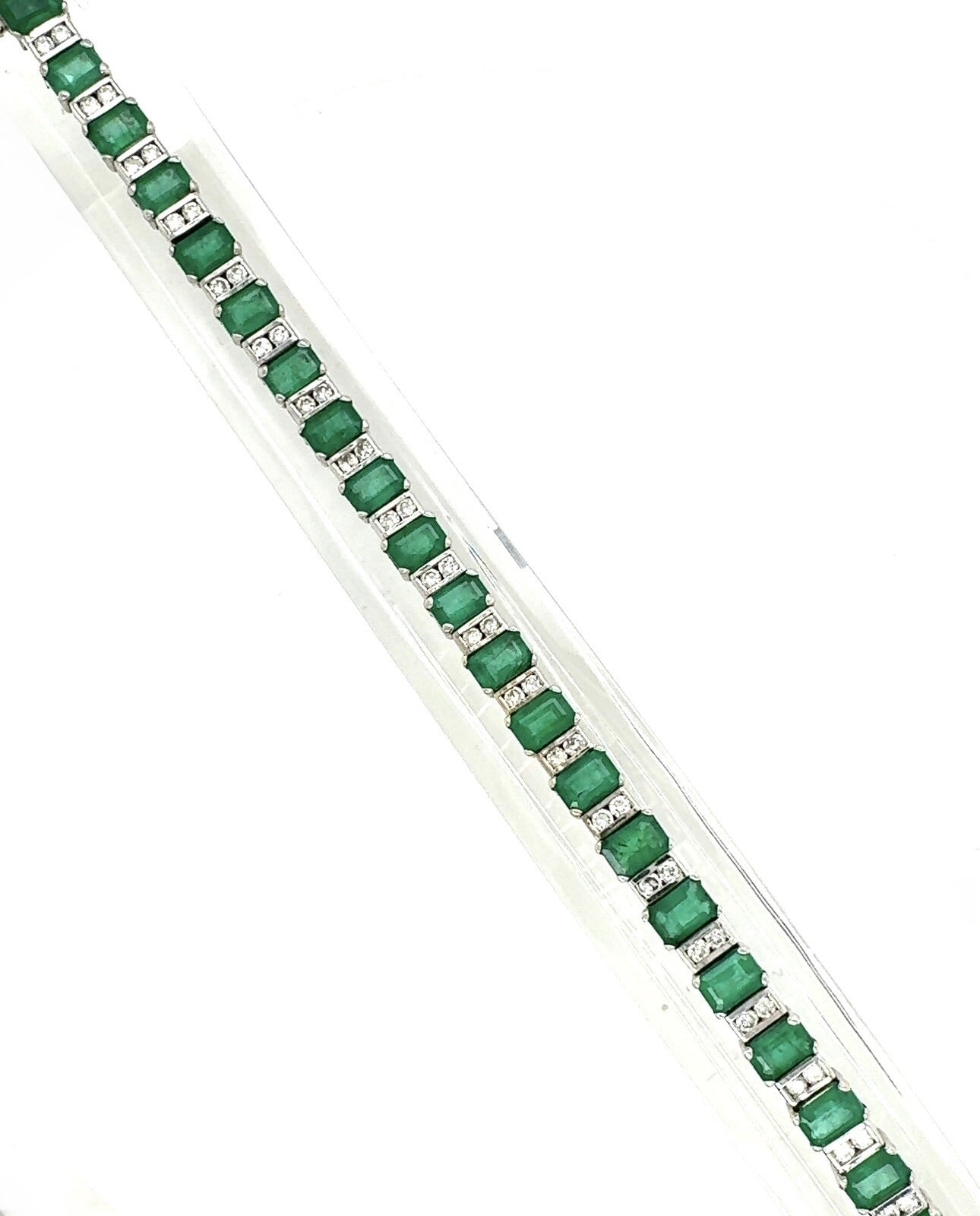 12.00cts Genuine Colombian Emeralds .80 tcw diamond 14k White Gold Bracelet