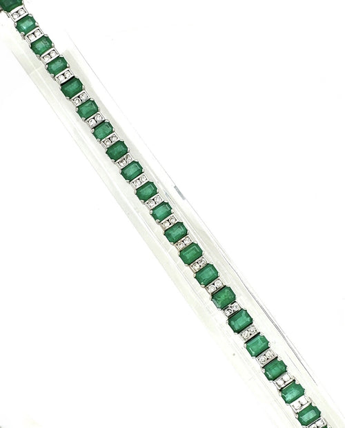 12.00cts Genuine Colombian Emeralds .80 tcw diamond 14k White Gold Bracelet