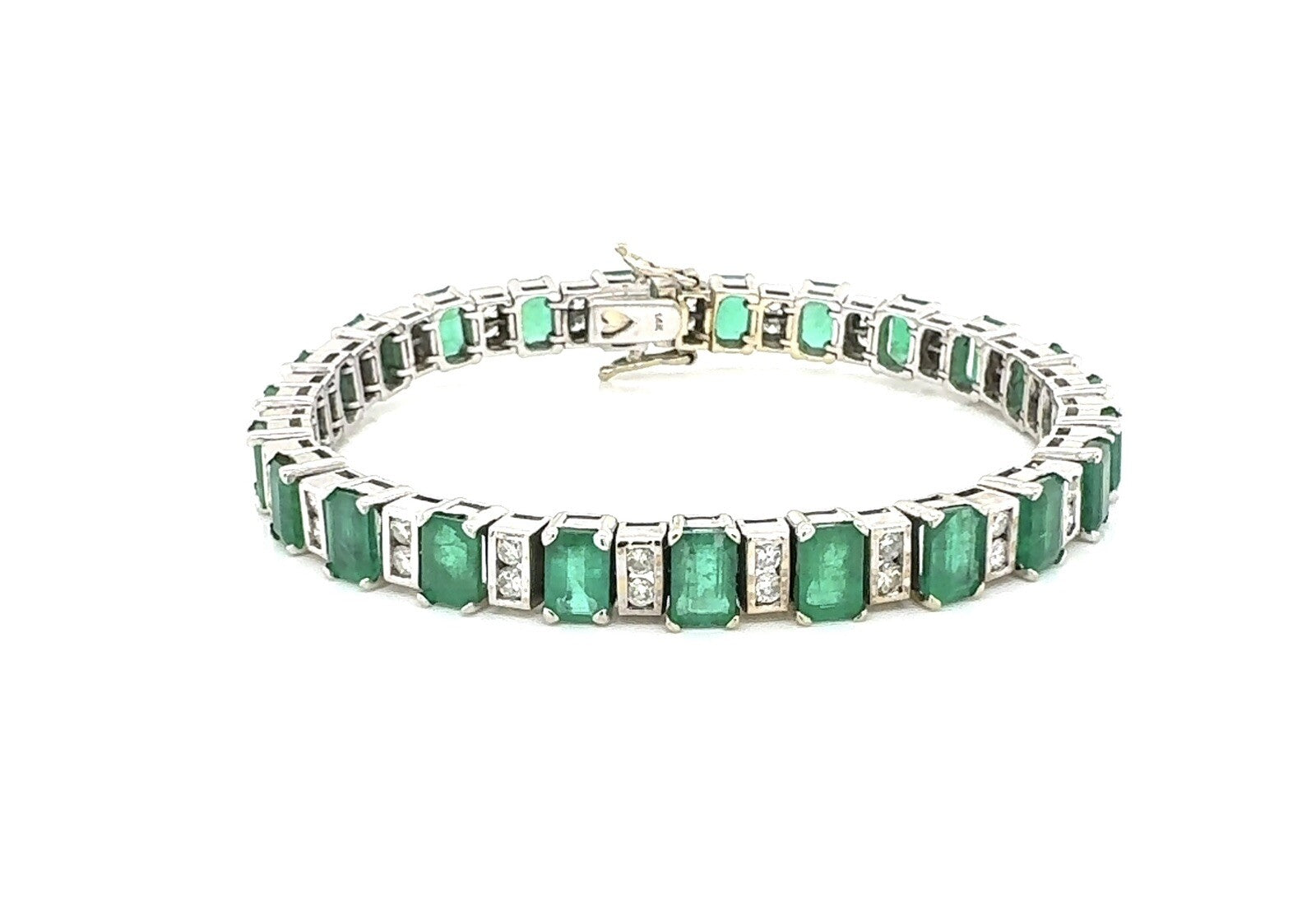 12.00cts Genuine Colombian Emeralds .80 tcw diamond 14k White Gold Bracelet