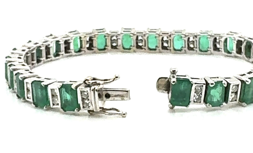 12.00cts Genuine Colombian Emeralds .80 tcw diamond 14k White Gold Bracelet