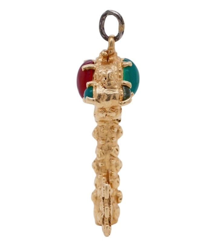 Vintage 14K Gold Cabochon Gemstone Reversible Key Charm/Pendant