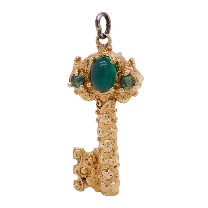 Vintage 14K Gold Cabochon Gemstone Reversible Key Charm/Pendant