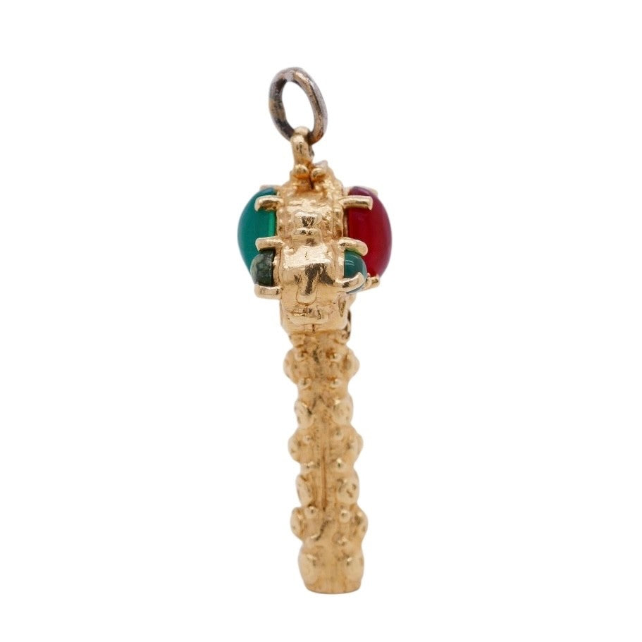 Vintage 14K Gold Cabochon Gemstone Reversible Key Charm/Pendant