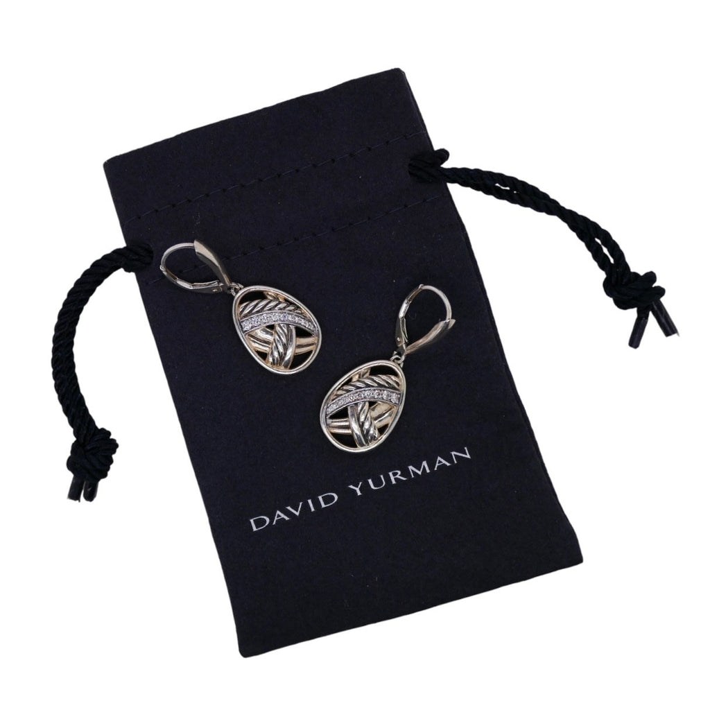 David Yurman Papyrus Earrings Sterling Silver & Pave Diamonds