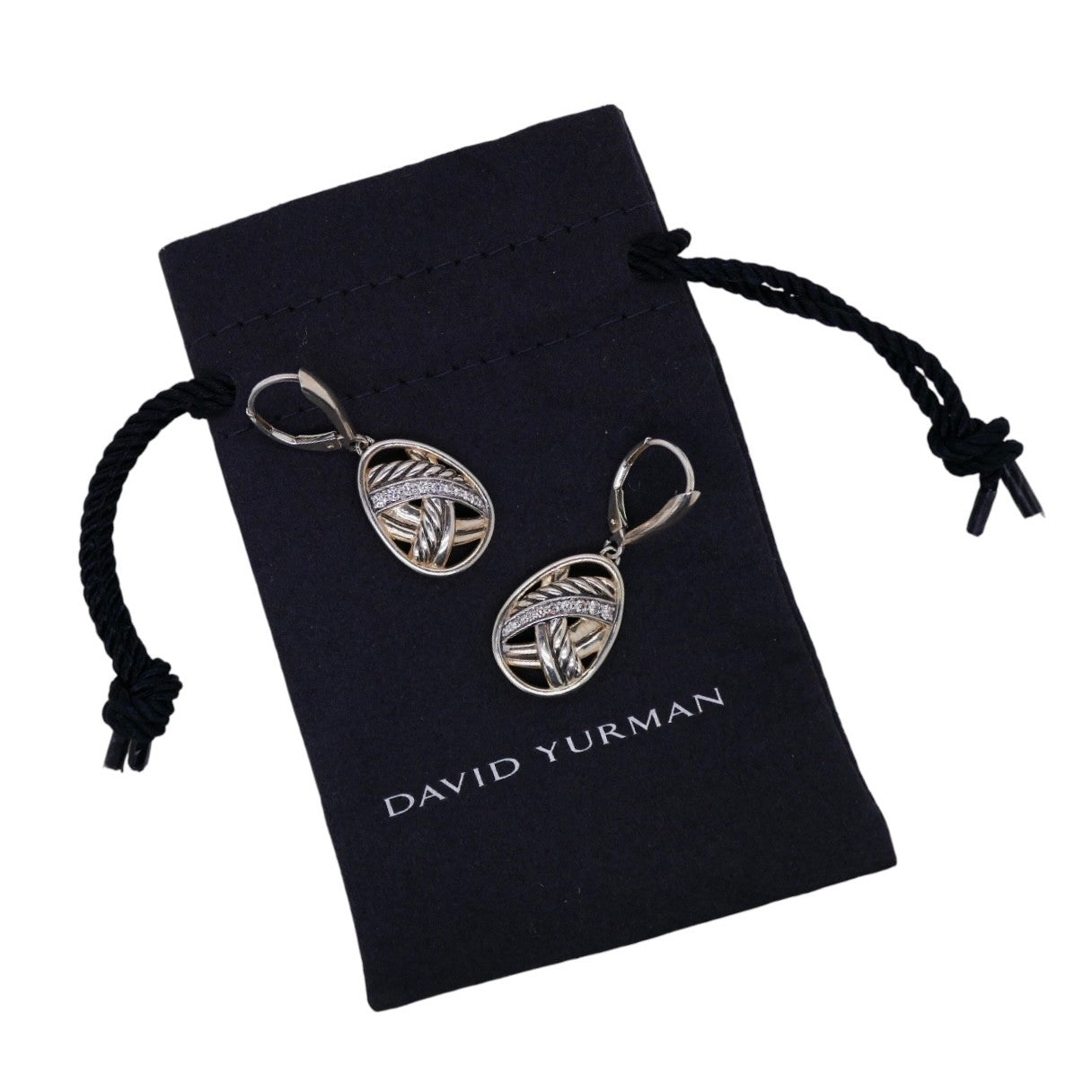 David Yurman Papyrus Earrings Sterling Silver & Pave Diamonds