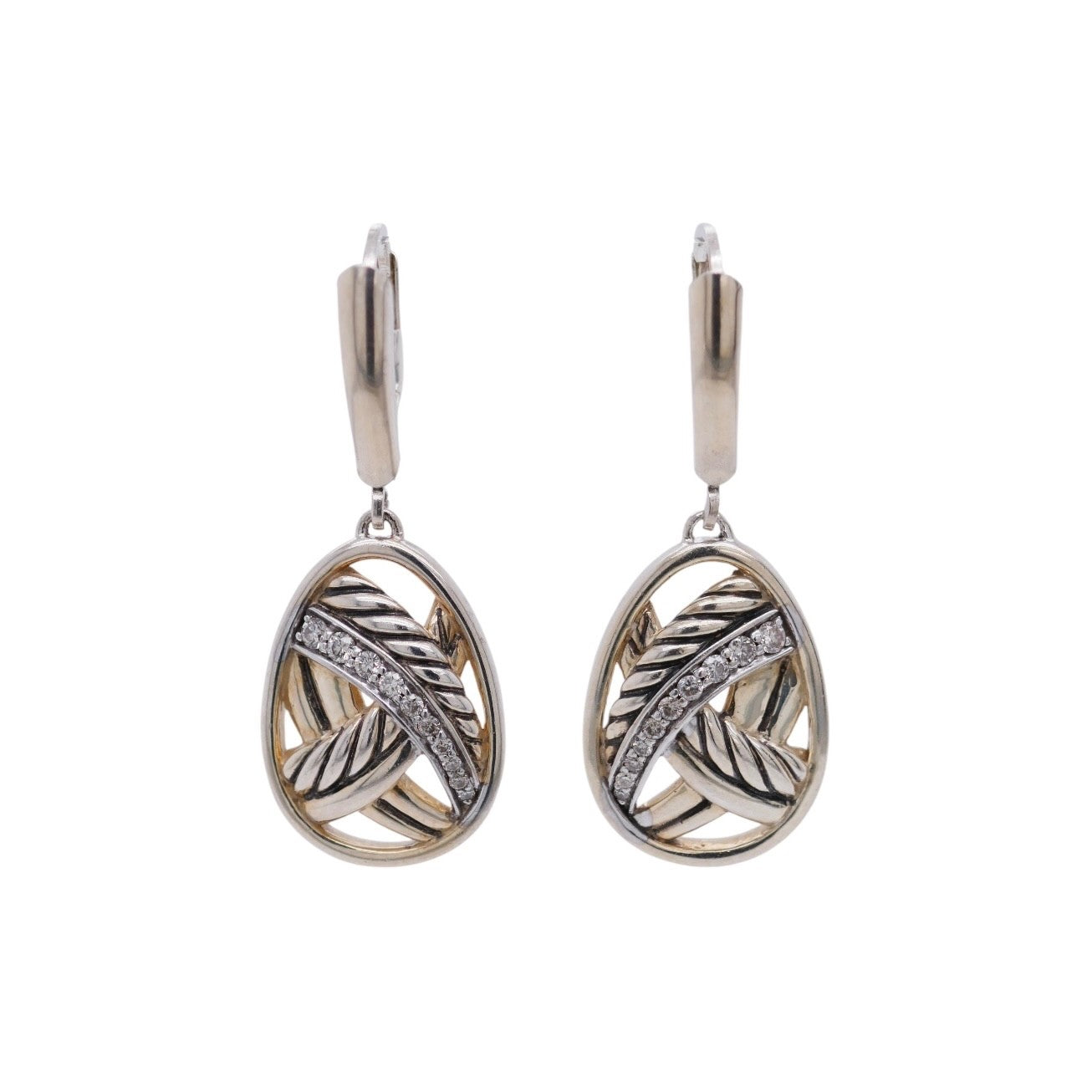David Yurman Papyrus Earrings Sterling Silver & Pave Diamonds
