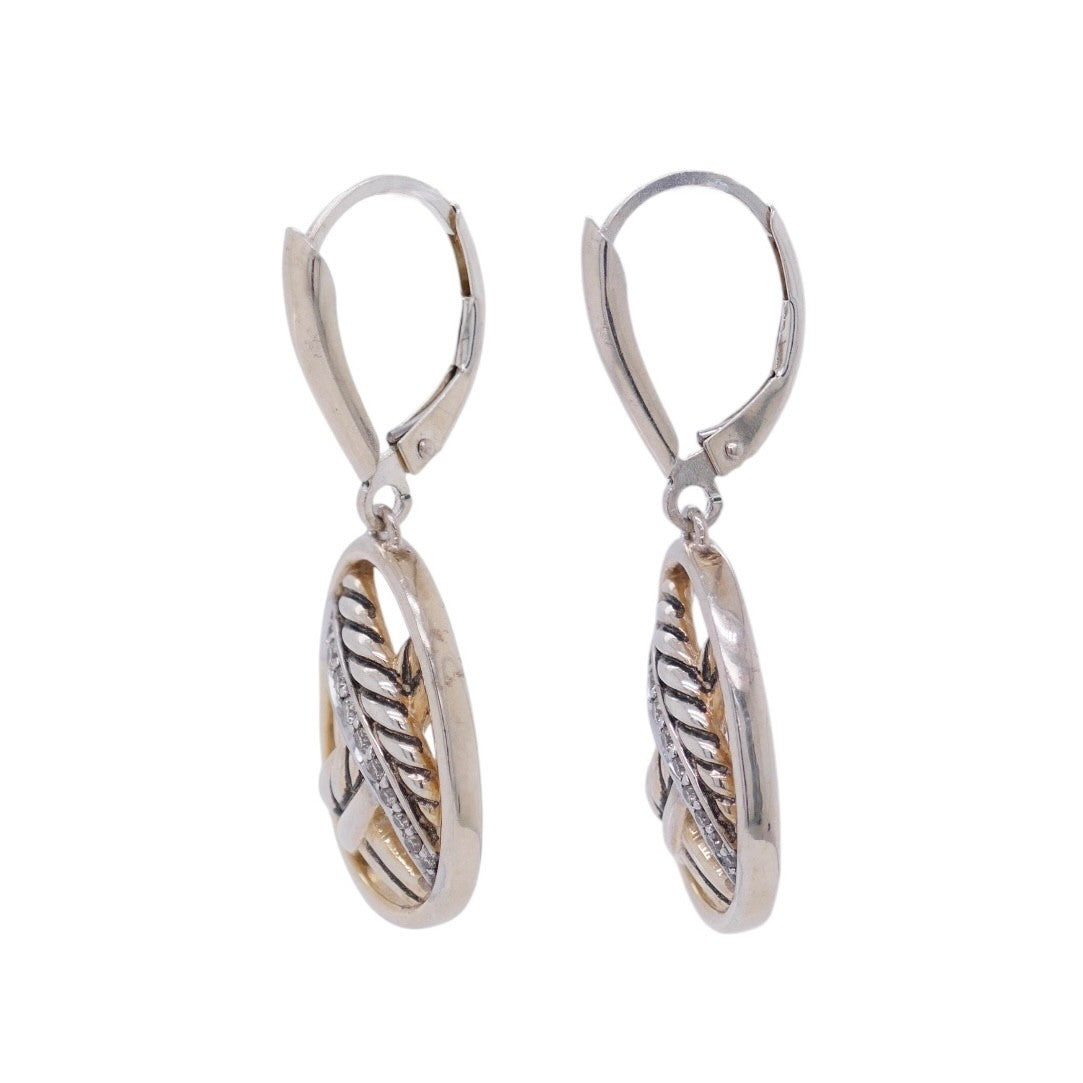 David Yurman Papyrus Earrings Sterling Silver & Pave Diamonds
