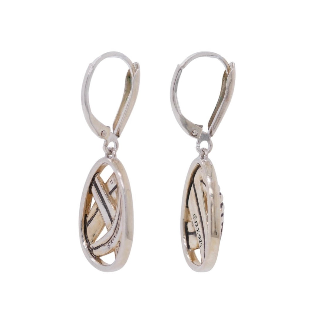 David Yurman Papyrus Earrings Sterling Silver & Pave Diamonds