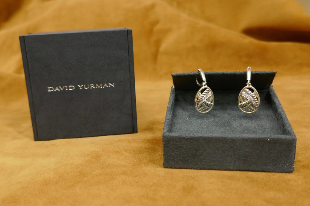 David Yurman Papyrus Earrings Sterling Silver & Pave Diamonds