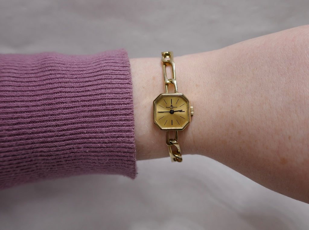 Vintage Baume & Mercier Genève 14K Gold Ladies Watch Octagonal Case 7.48 in