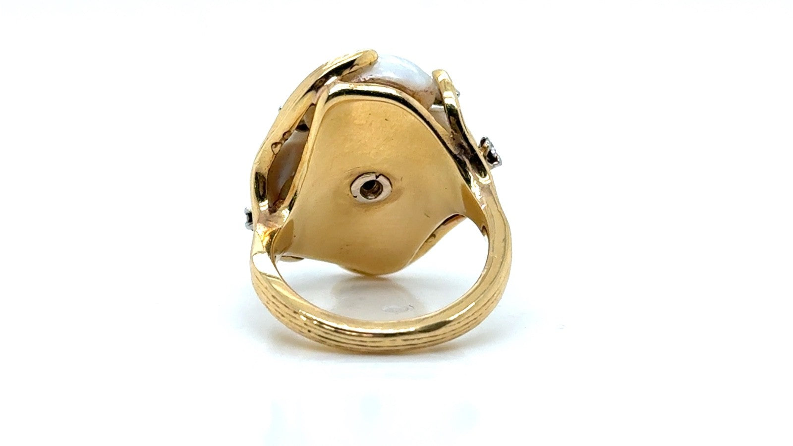 Vintage 14K Gold Baroque Pearl & Diamond Cocktail Ring Size 5.25