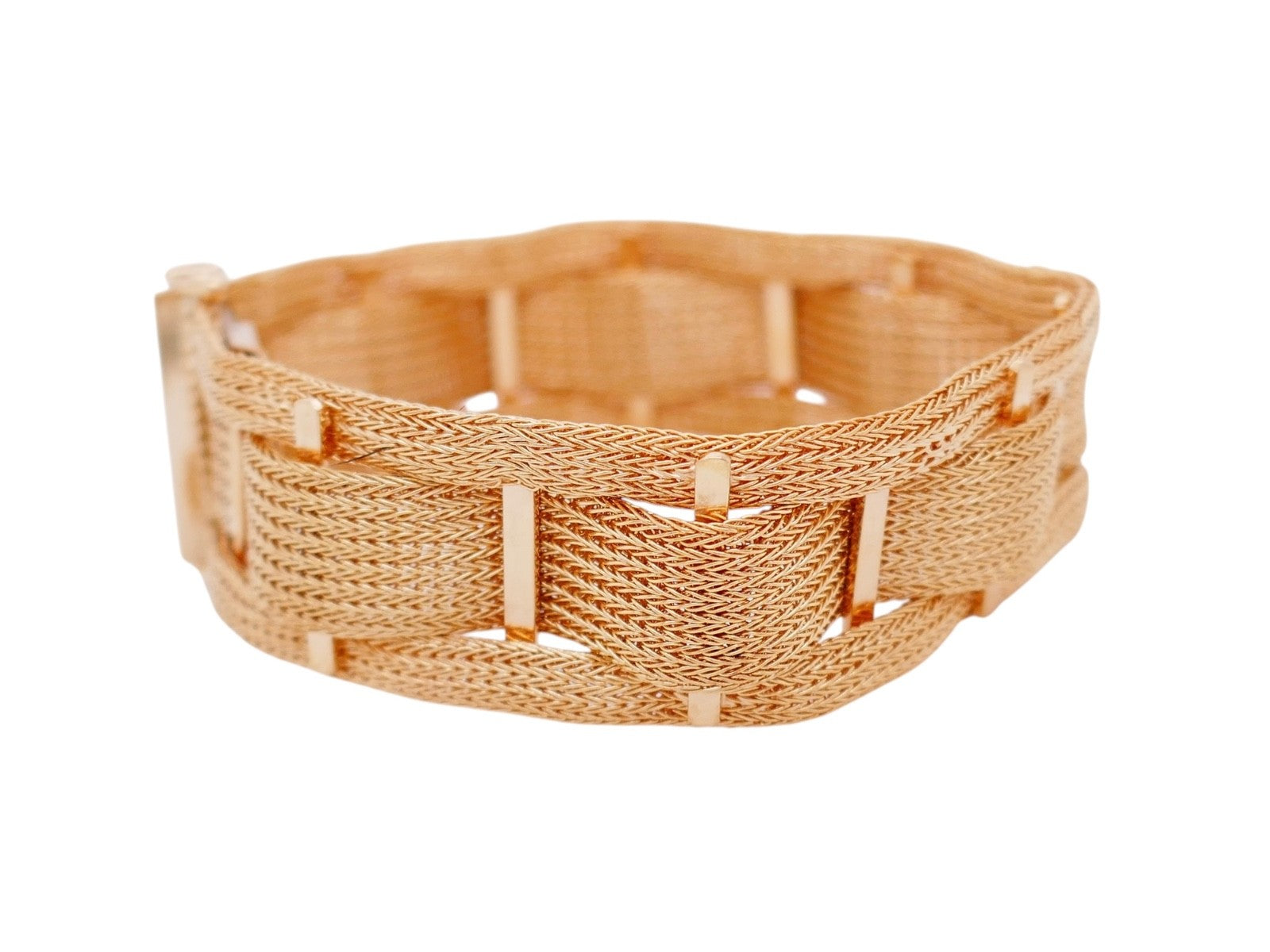 Vintage 18K Yellow Gold Wide Woven Mesh Bracelet 7 inches