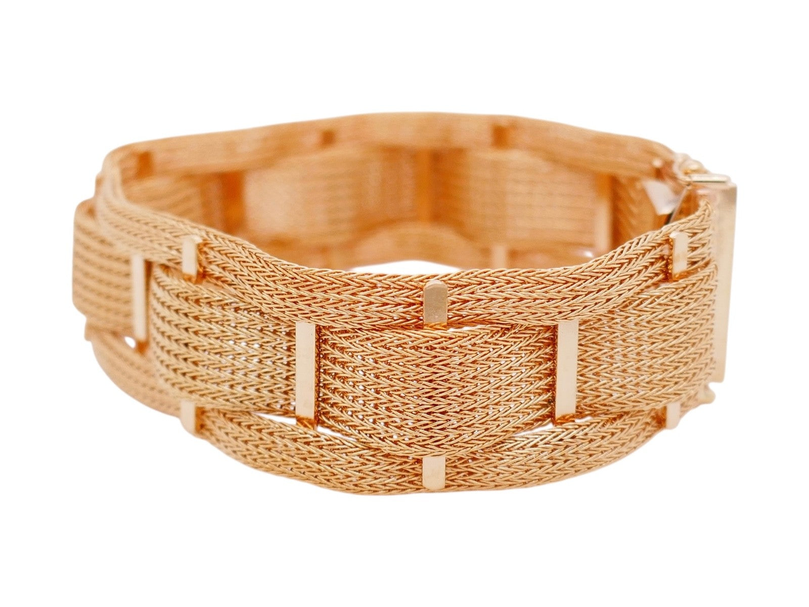 Vintage 18K Yellow Gold Wide Woven Mesh Bracelet 7 inches