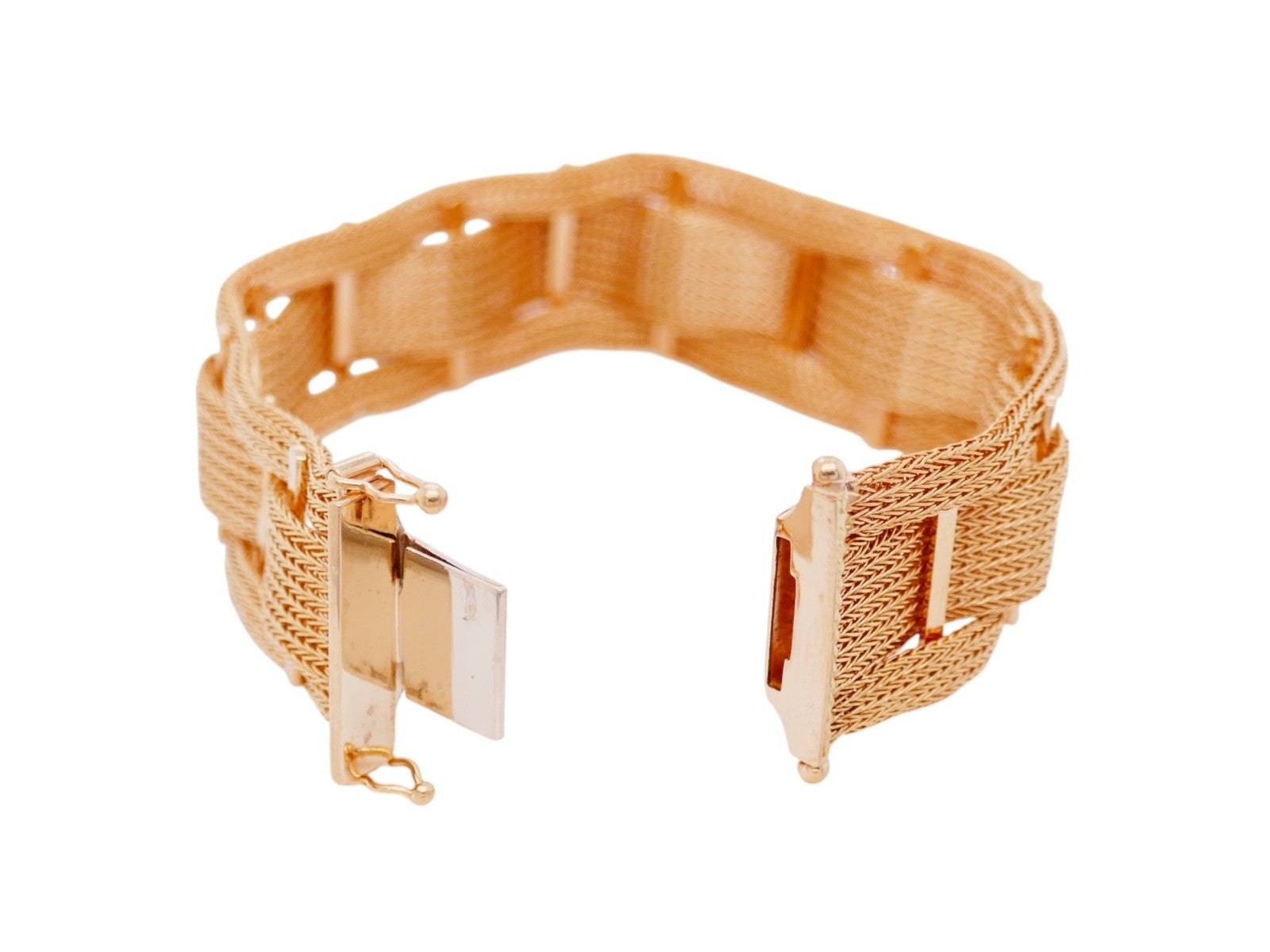 Vintage 18K Yellow Gold Wide Woven Mesh Bracelet 7 inches
