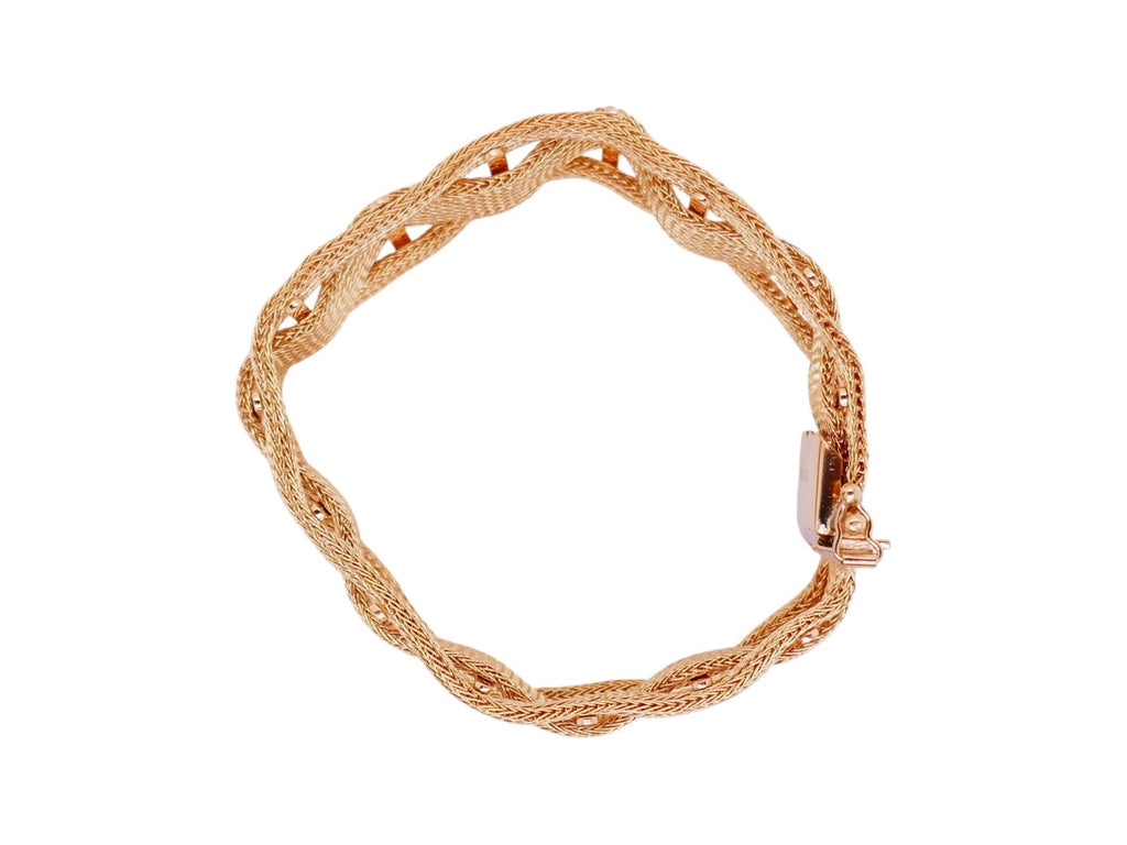 Vintage 18K Yellow Gold Wide Woven Mesh Bracelet 7 inches